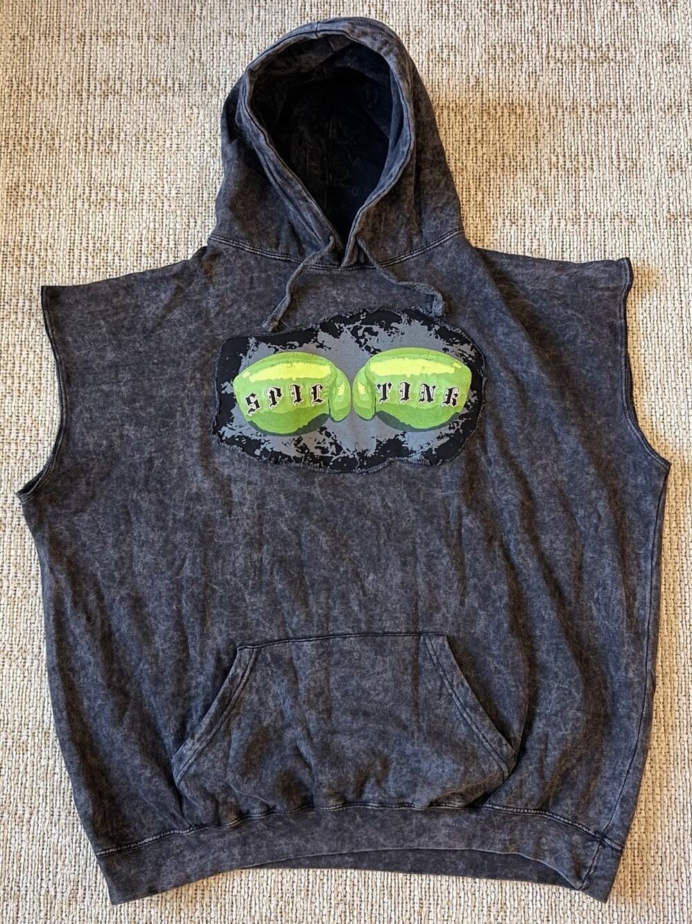 Woodward Men’s Sleeveless Muscle Hoodie XXL Acid Wash Black Gray Spill Line Gym